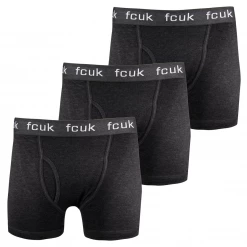 FCUK Men's 3 Pack Dark Grey W/ Dark Grey Strap Boxer Briefs (S02) Mens