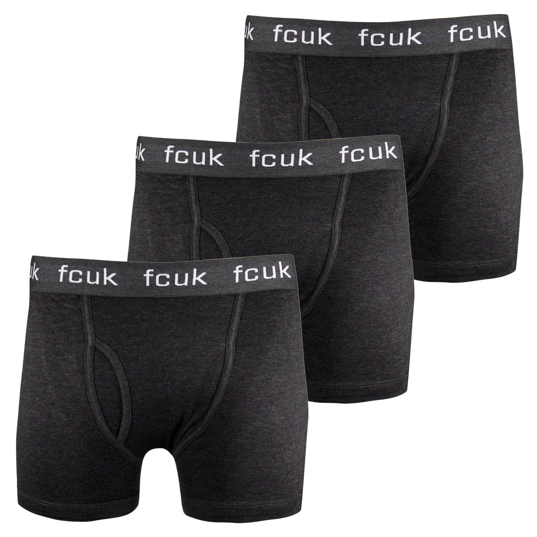 FCUK Men's 3 Pack Dark Grey W/ Dark Grey Strap Boxer Briefs (S02) Mens 3 FCUK Men's 3 Pack Dark Grey W/ Dark Grey Strap Boxer Briefs (S02) Mens