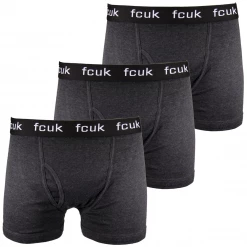 FCUK Men's 3 Pack Dark Grey W/ Black Strap Boxer Briefs (S14)