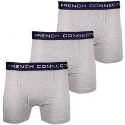 French Connection Men's 3 Pack Grey W/ Navy Blue Strap Boxer Briefs (S10) Mens
