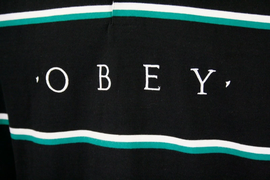 OBEY Men's Horizontal Stripe Button L/S Polo Shirt (S04) 12 OBEY Men's Horizontal Stripe Button L/S Polo Shirt (S04)