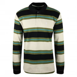 Volcom Men's Black, Olive Green & Beige Striped L/S Polo T-Shirt (S03)