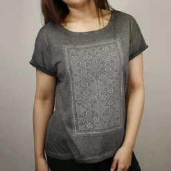 Roxy Women's Dark Heather Grey Oriental Medallion Button Back S/S T-Shirt