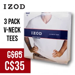 IZOD Men's 3-Pack White Big & Tall V-Neck S/S T-Shirt (S02) Mens