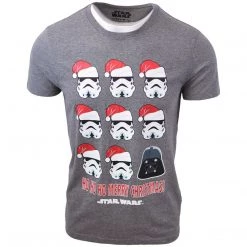 Star Wars Men's Ho Ho Ho Merry Christmas Grey S/S T-Shirt