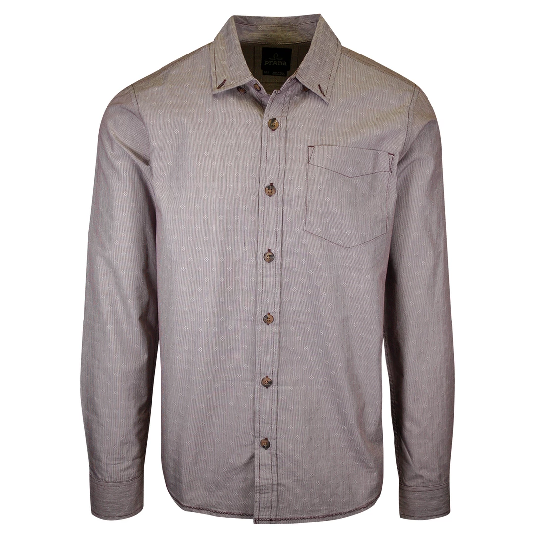 PrAna Men's Burgundy Diamond Pattern Striped L/S Woven Shirt (S54) 3 PrAna Men's Burgundy Diamond Pattern Striped L/S Woven Shirt (S54)