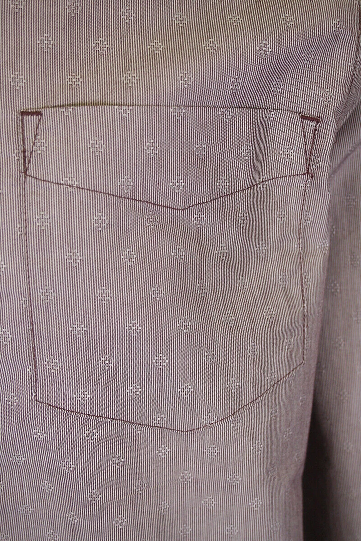 PrAna Men's Burgundy Diamond Pattern Striped L/S Woven Shirt (S54) 6 PrAna Men's Burgundy Diamond Pattern Striped L/S Woven Shirt (S54)