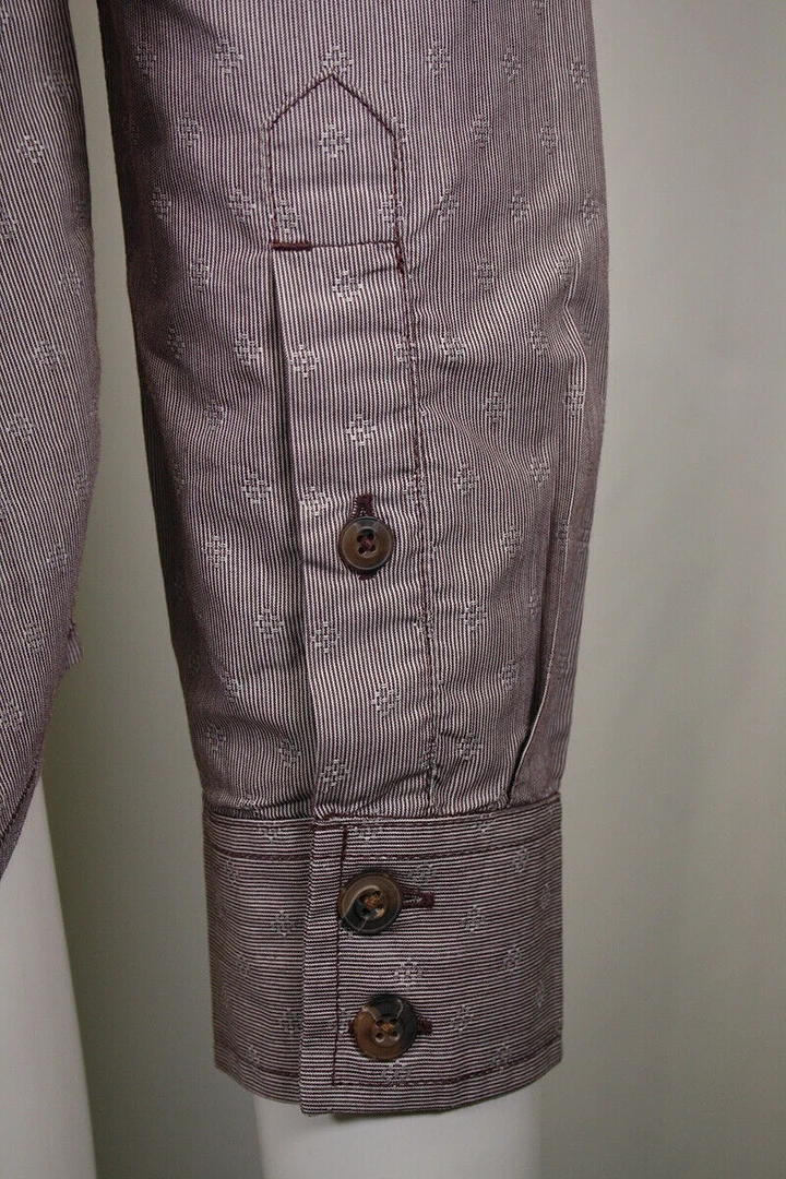 PrAna Men's Burgundy Diamond Pattern Striped L/S Woven Shirt (S54) 8 PrAna Men's Burgundy Diamond Pattern Striped L/S Woven Shirt (S54)