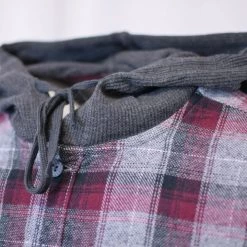 Cherokee Men's Tottus Camisa Maroon & Gray Plaid Hooded L/S Flannel Shirt