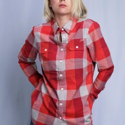 Harley-Davidson Women's 1903 Eagle Red Grey Plaid L/S Woven Shirt (S11)