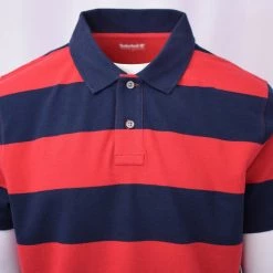 Timberland Men's Red & Navy Striped S/S Polo Shirt S09