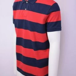 Timberland Men's Red & Navy Striped S/S Polo Shirt S09