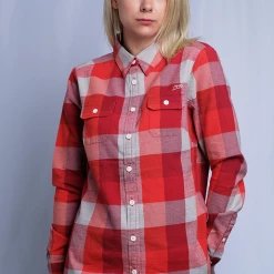 Harley-Davidson Women's 1903 Eagle Red Grey Plaid L/S Woven Shirt (S11)