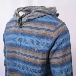 Carhartt Cherokee Men's Tottus Camisa Blue & Orange Stripe Hooded L/S Flannel Shirt