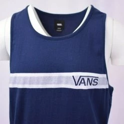 Spotted Clothing Vans Off The Wall Men's Navy White Stripe Sleeveless Tank Top S07-A (Size Small)