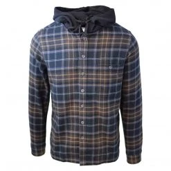 Carhartt Cherokee Men's Tottus Camisa Black & Brown Plaid Hooded L/S Flannel Shirt