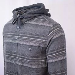 Cherokee Men's Tottus Camisa Charcoal & Cream Stripe Hooded L/S Flannel Shirt