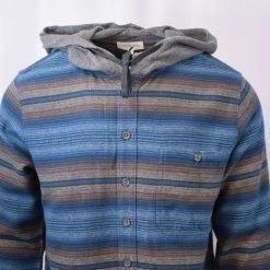 Carhartt Cherokee Men's Tottus Camisa Blue & Orange Stripe Hooded L/S Flannel Shirt