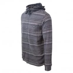 Cherokee Men's Tottus Camisa Charcoal & Cream Stripe Hooded L/S Flannel Shirt