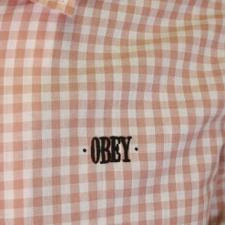 OBEY Men's Salmon White Essential Mini Box Plaid Full-Zip L/S Shirt (Medium)