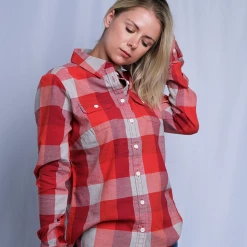 Harley-Davidson Women's 1903 Eagle Red Grey Plaid L/S Woven Shirt (S11)