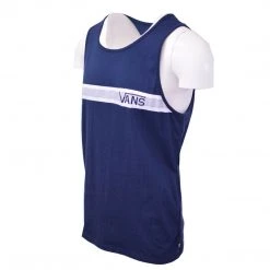 Spotted Clothing Vans Off The Wall Men's Navy White Stripe Sleeveless Tank Top S07-A (Size Small)