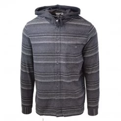 Cherokee Men's Tottus Camisa Charcoal & Cream Stripe Hooded L/S Flannel Shirt