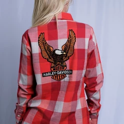 Harley-Davidson Women's 1903 Eagle Red Grey Plaid L/S Woven Shirt (S11)