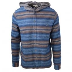 Carhartt Cherokee Men's Tottus Camisa Blue & Orange Stripe Hooded L/S Flannel Shirt