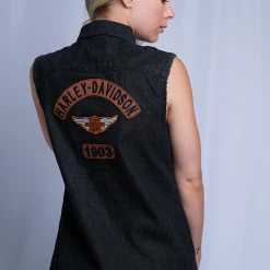 Harley-Davidson Women's Charcoal Vest W/ Back Logo Sleeveless Vest