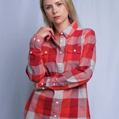 Harley-Davidson Women's 1903 Eagle Red Grey Plaid L/S Woven Shirt (S11)