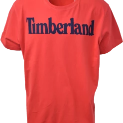 Timberland Men's Red Classic Logo Solid Text S/S Tee S14